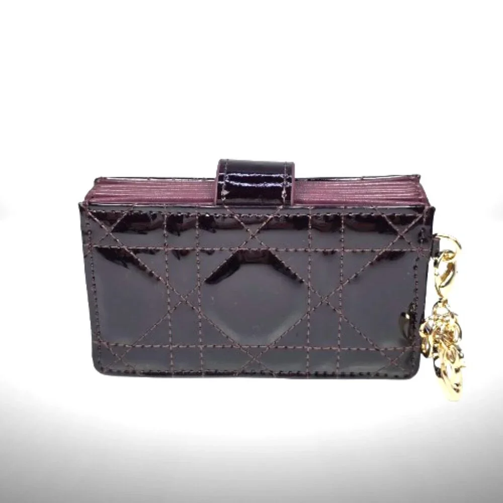 Lady Dior Jasmine Card Holder Cherry Burgundy Patent Cannage Calfskin